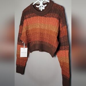 Ronny Kobo Women's Multicolor Striped Sweater Wool Cropped Cableknit NWT L